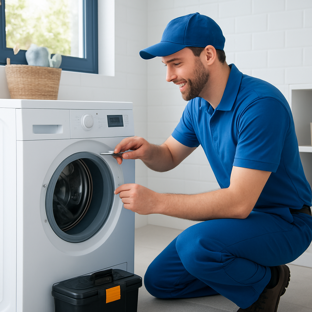 Técnico reparando una lavadora a domicilio en Madrid